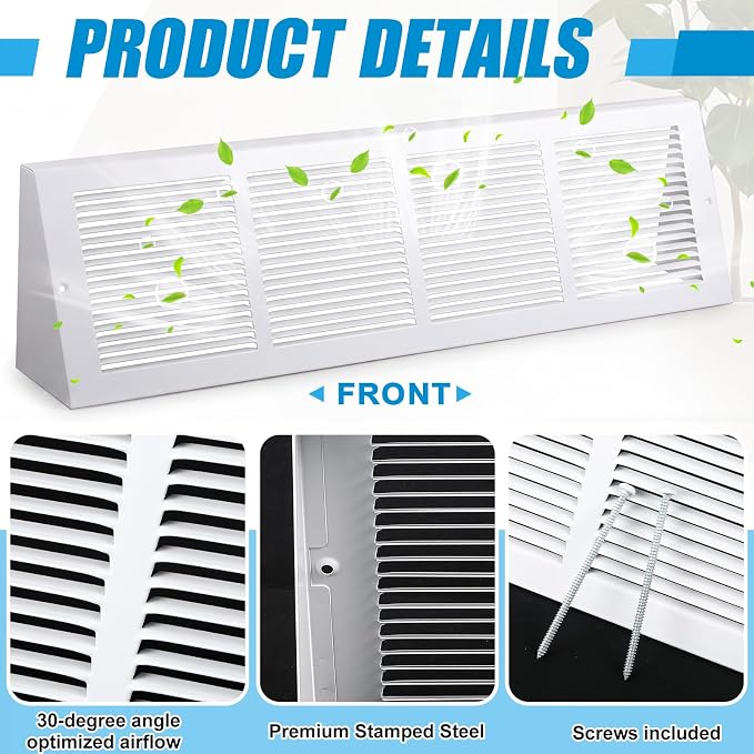 Honeydak 1 Pack Baseboard Register Vent Covers 24" x 6" Duct Opening - Image 3