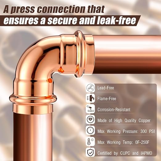 Therwen 10 Pcs 1 Inch Copper Pipe Press Fittings, 90 Degree Elbow Coupling Zero - Image 4