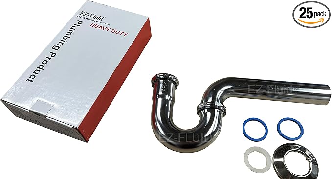 EZ-Fluid 1-1/2" Thick Heavy Duty 17 Gauge Kitchen Sink Chrome Brass P-Trap by EZ-FLUIDPlumbingProducts