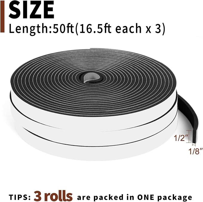 Yotache Adhesive Foam Tape 1/2" x1/8", Total 50 Feet Long | Insulation - Image 4
