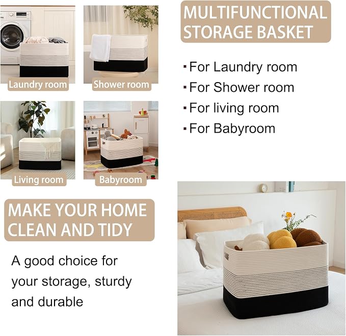 OIAHOMY Blanket Basket Laundry Basket Dog Toy Basket 108L Gradient Black | - Image 4