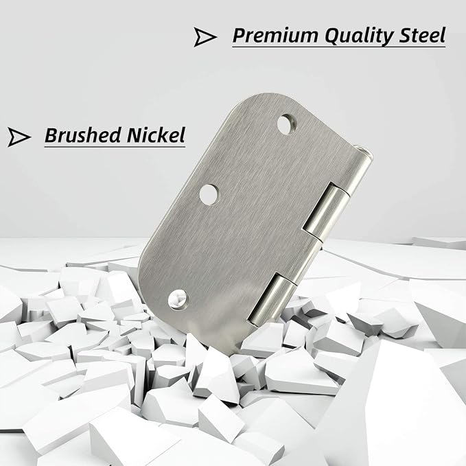 HOSOM 12 Pack Rounded Door Hinges Brushed Nickel 3.5 x 3.5 inch - Image 4