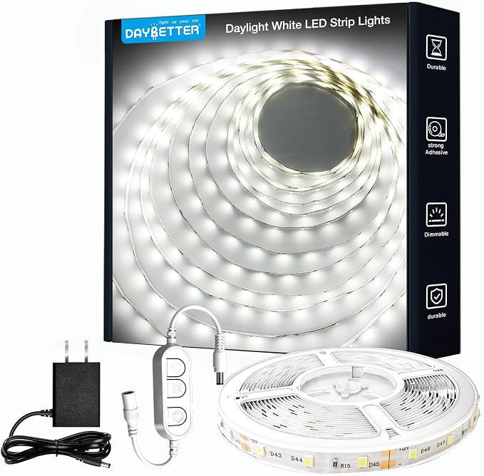 DAYBETTER White LED Strip Light, 20 ft Dimmable Bright Rope Lighting, 6500K 24V by DAYBETTER