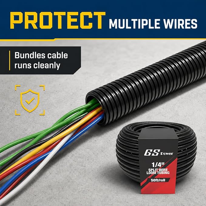 GS Power 1/4 Inch x 50ft Split Wire Loom Tubing, Split Cable Sleeve Cord - Image 5