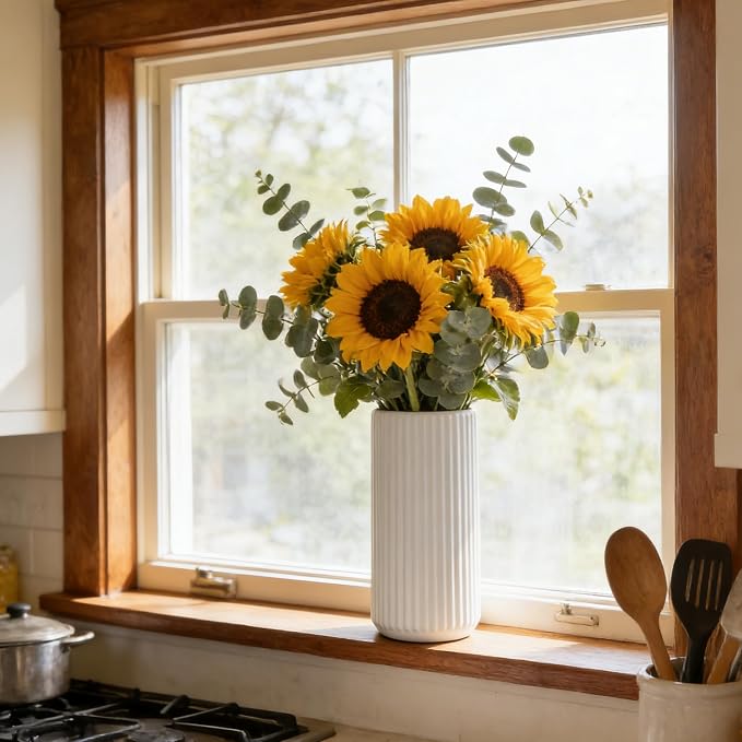 White Ceramic Flower Vase for Pampas Grass, 10 inch Large Decorative - Image 3