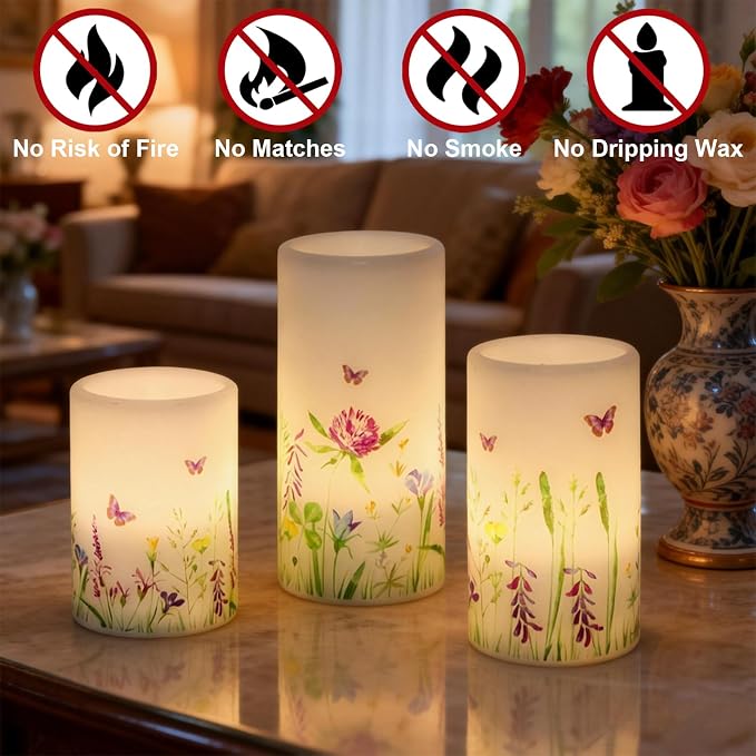 Butterfly Flameless Pillar Candles Battery Operated - Image 2