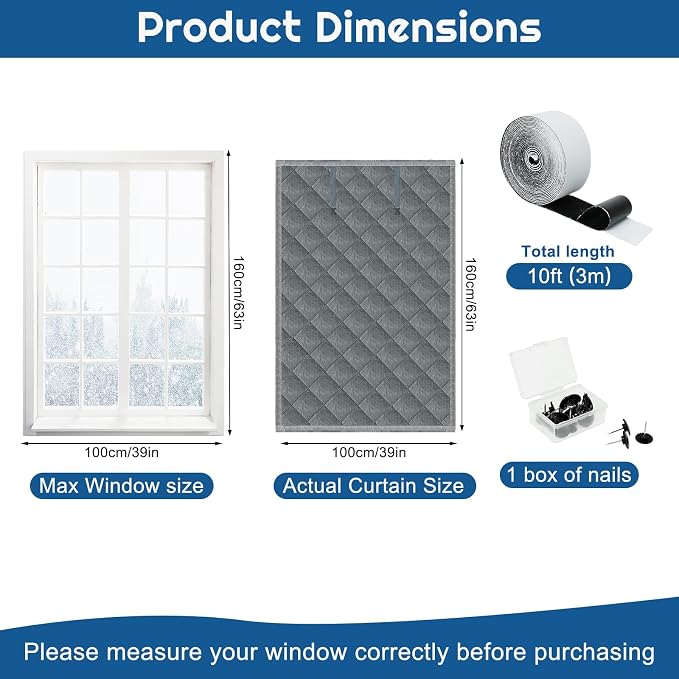 Window Insulation kit, 3-Layer Cotton Thermal Insulated Window Cover 37 Inch x - Image 2