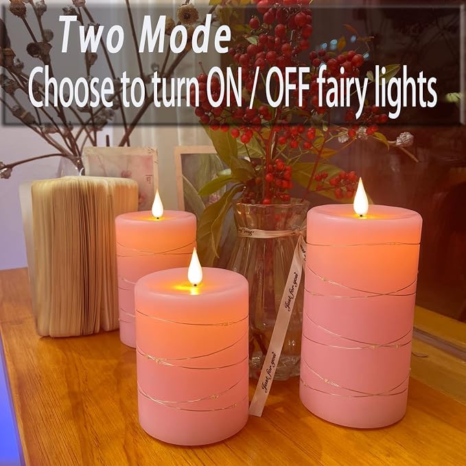 Pink Flameless Candles with String Lights Battery Operated Flickering LED - Image 6