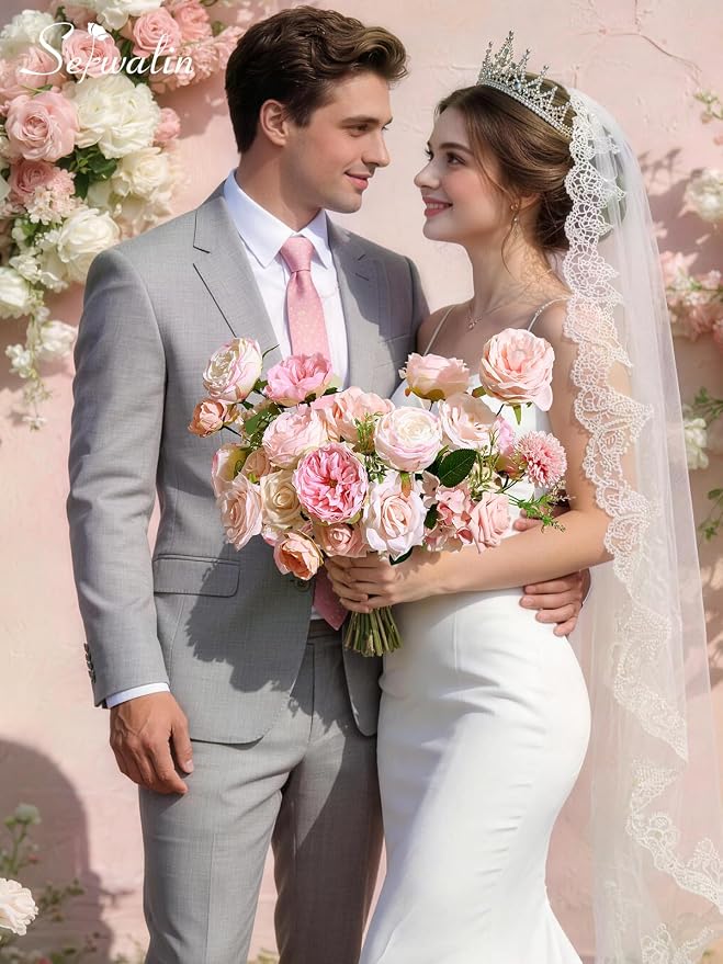 Serwalin 2PCS Artificial Flowers Pink Flowers Fake Silk Flowers - Image 5