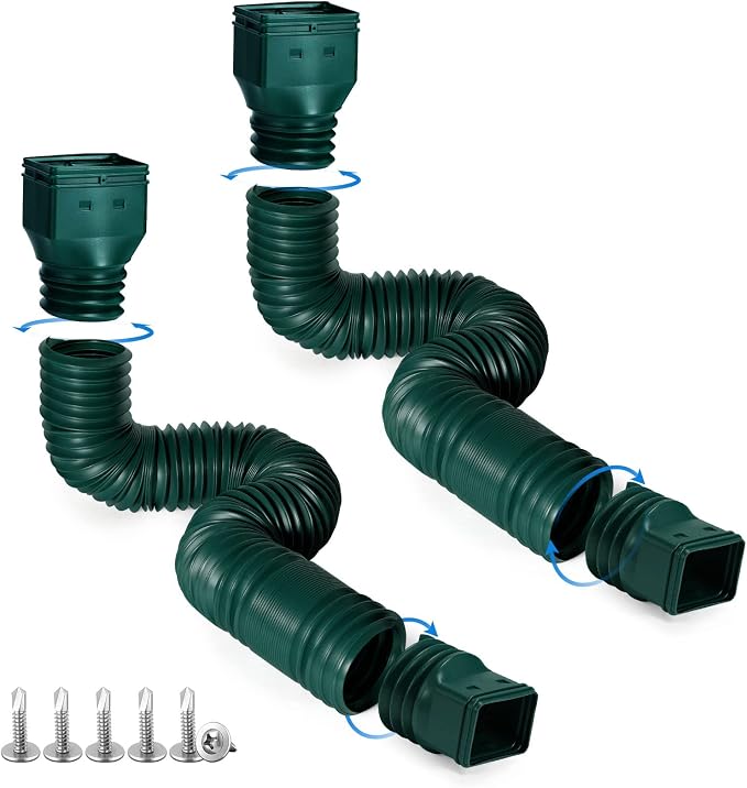 plusgutter Green-2pack Rain Gutter Downspout Extensions Flexible, Drain by plusgutter