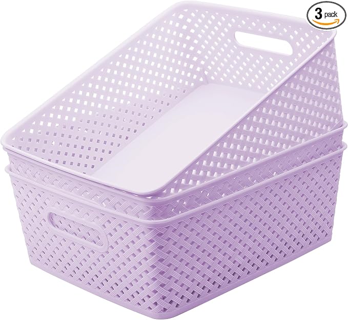 MaxGear 3 Pack Plastic Storage Baskets, Suitable by MaxGear