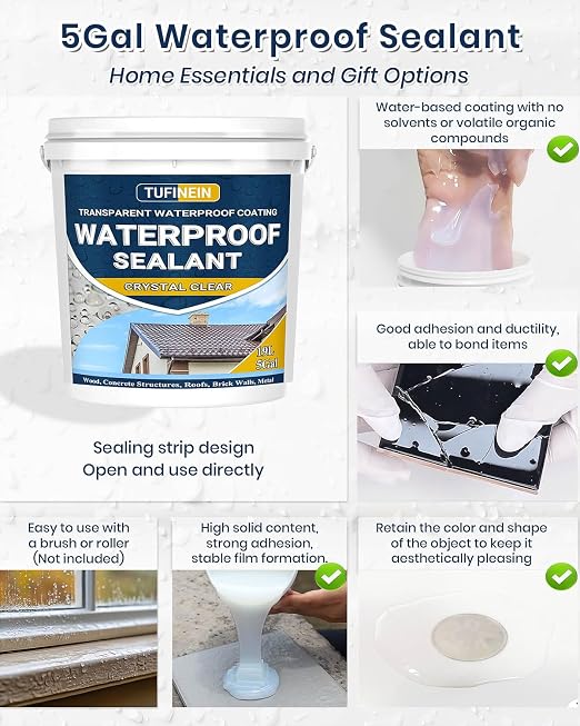 Waterproof Sealant 5 Gallon Clear, TUFINEIN Transparent Waterproof Coating - Image 6