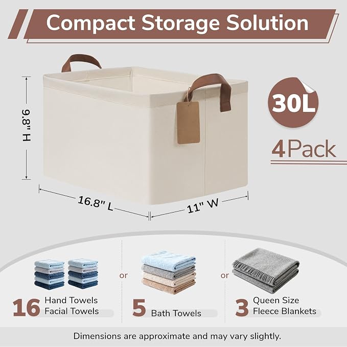 CHICVITA 4 Pack Large Fabric Storage Baskets - Image 3