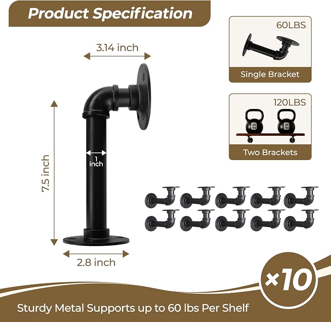 Industrial L Pipe Shelf Brackets - Image 3