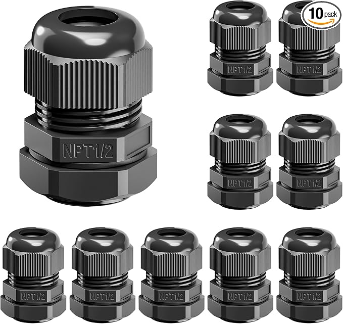 VCELINK 10 Pcs 1/2" NPT Cable Glands Nylon Waterproof, IP68 | Strain Relief by VCELINK