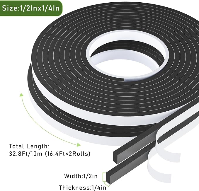 Weather Stripping Door Seal Black, Self Adhesive Foam Tape, Window Insulation - Image 2