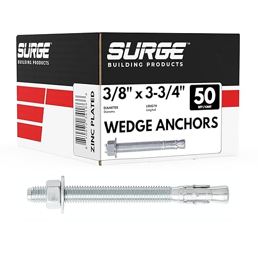 3/8" x 3-3/4" Zinc-Plated Wedge Anchors by SurgeBuildingProducts