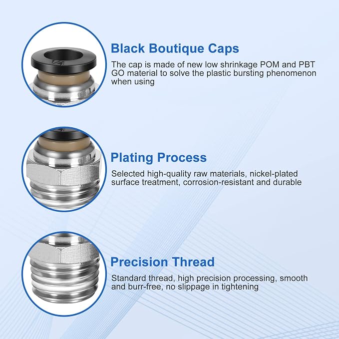 CNAODUN 12 Pcs Push to Connect Fittings 1/4 Inch Tube OD x 1/8 Inch NPT Thread - Image 3
