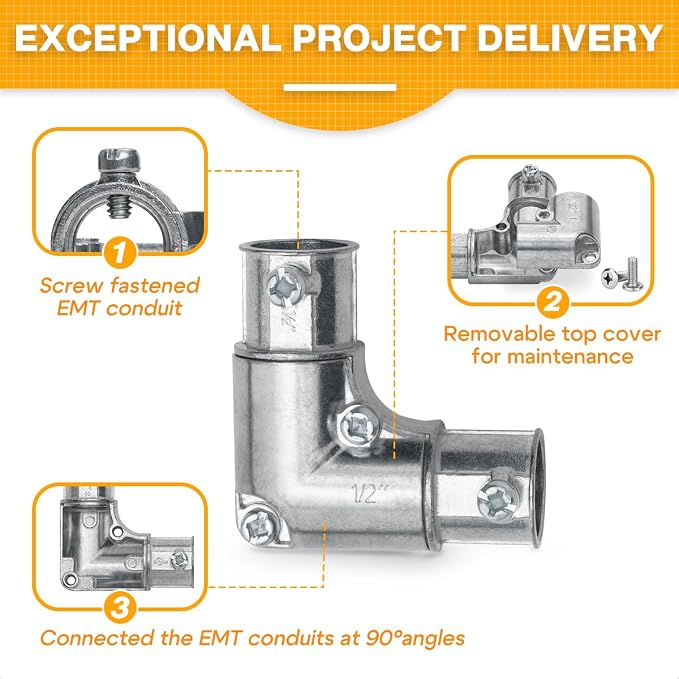 1/2 Inch EMT to EMT 90 Degree Inside Corner Pulling Elbows, EMT Conduit - Image 4
