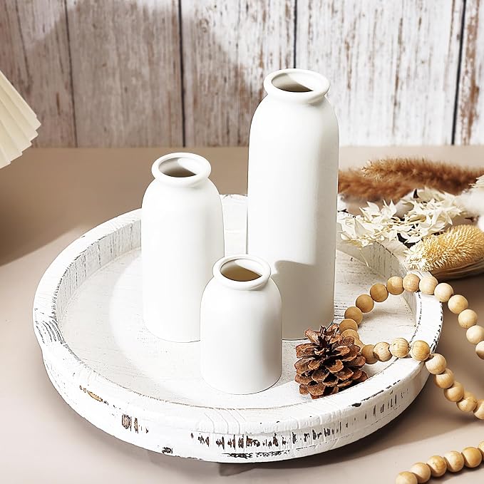 White Ceramic Vases Set of 3, Small Flower Decorative Vase Waterproof | - Image 6