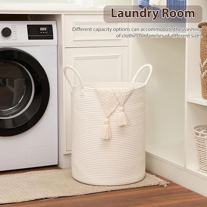 OIAHOMY 60L Nursery Hamper Laundry Basket Laundry Hamper White | collapsible - Image 4