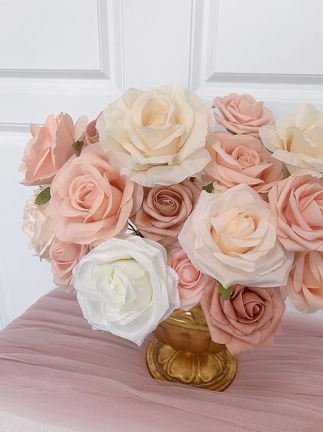 FACINOC Roses Artificial Flowers Champagne Nude Bouquet - Image 6