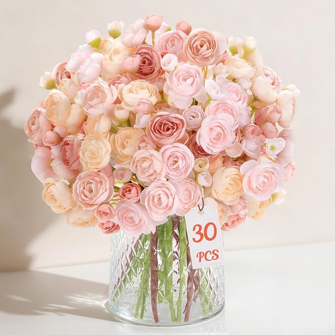 Alupssuc 30Pcs Ranunculus Artificial Flowers Faux Silk Mini Flowers Indoor | by Alupssuc