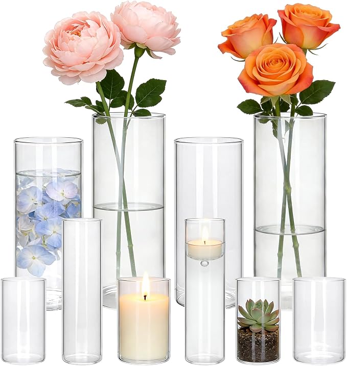 Glass Cylinder Vase, 10 Pack Glass Vases, Hurricane Floating Candle | Glass by Brajttt