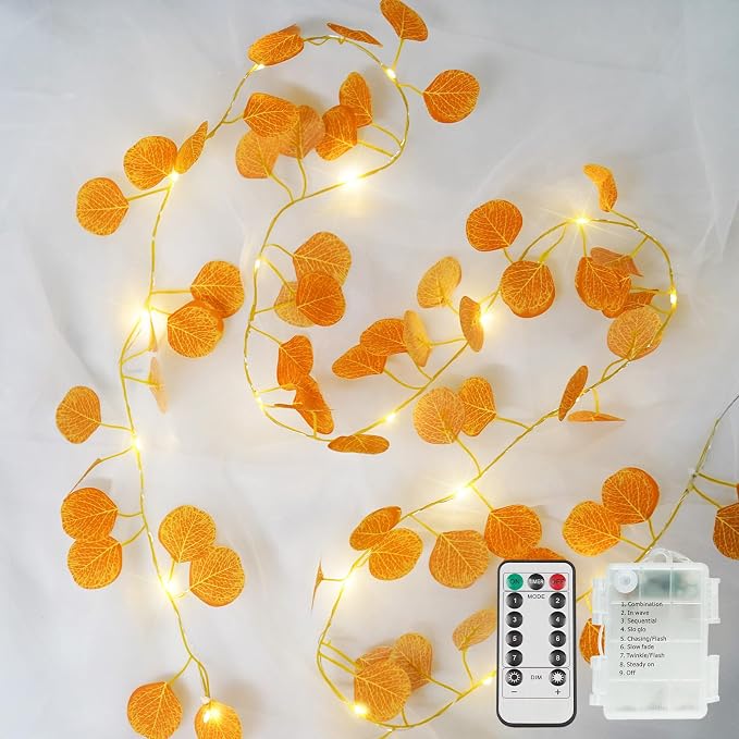 Vine with Fairy Lights Battery Operated, 33ft 100 LED Eucalyptus Leaf String by SUDDUS