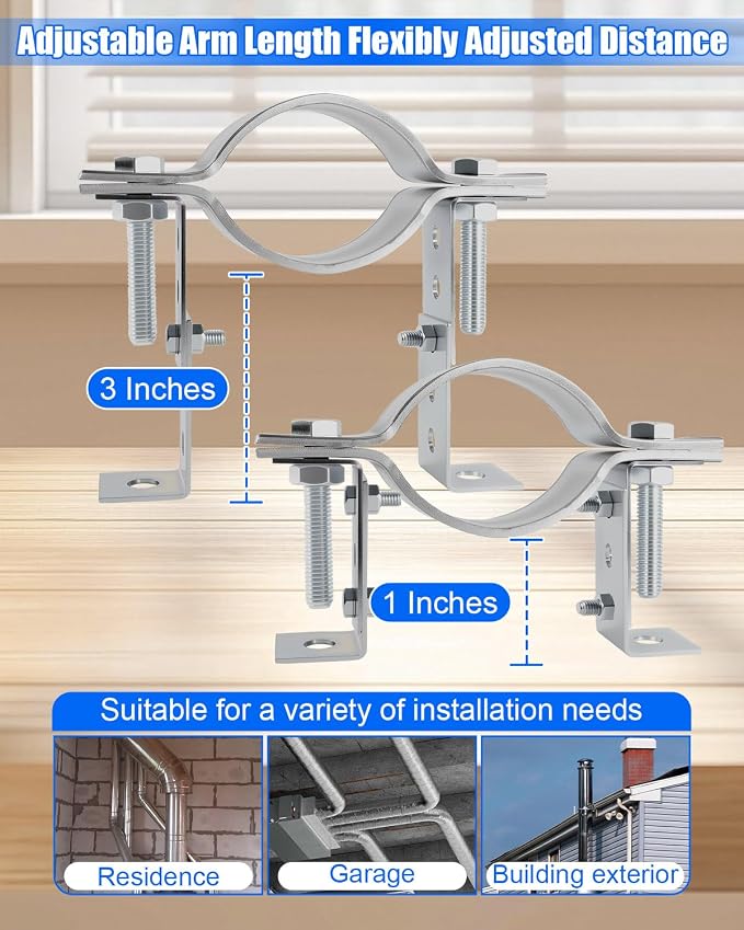 10" Adjustable Pipe Bracket, Split Ring Stove Hanger Chimney Pipe Holder | B - Image 4
