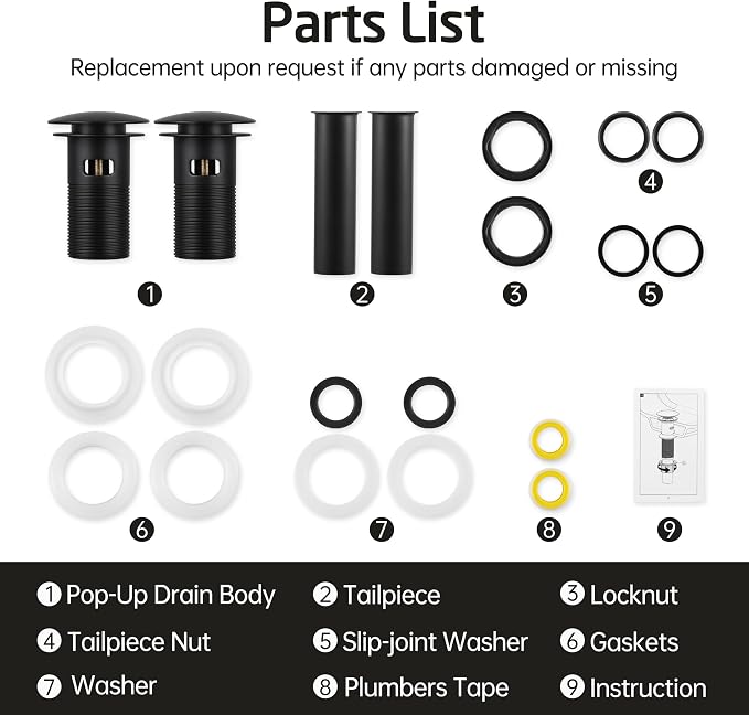 KES Bathroom Sink Drain with Overflow, Stainless Steel, Matte Black 2 Pack - Image 9