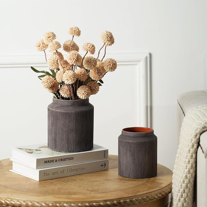 Rustic Ceramic Vase Set of 2, 5.9in Ceramic Flower Vase - Image 4