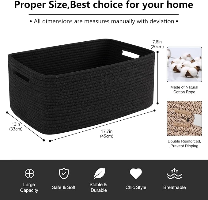 OIASKET Large Storage Basket for Organizing, Woven Rope Basket for Shelves - Image 2