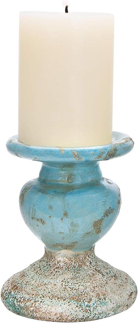 Creative Co-Op Small Distressed Blue Terracotta Pillar Candle Holder - Image 5