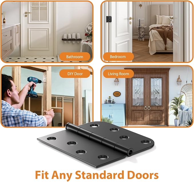 24 Pack Matte Black Door Hinges 4 Inch, Heavy Duty Exterior Hinges - Image 8