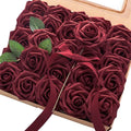 Artificial Flowers 25pcs Real Looking Burgundy Foam Fake Roses by Floroom