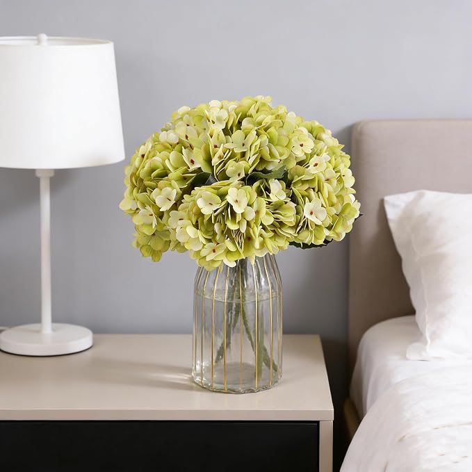 Kimura's Cabin 6pcs Hydrangea Artificial Flowers Silk Hydrangeas, Neon Green | - Image 4