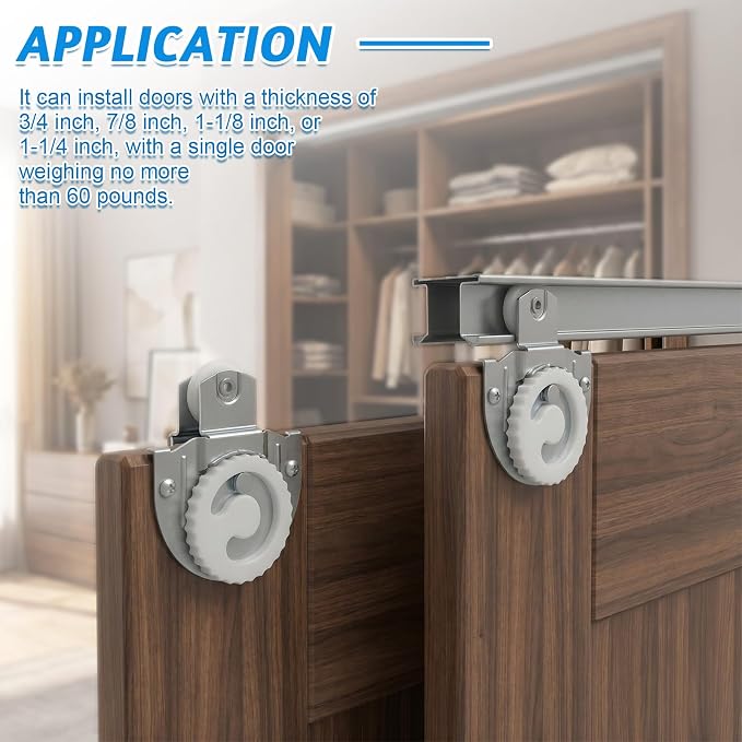 Therwen 1 Set 72 Inch/6 ft By-Pass Sliding Closet Track and Hardware Kit - Image 6