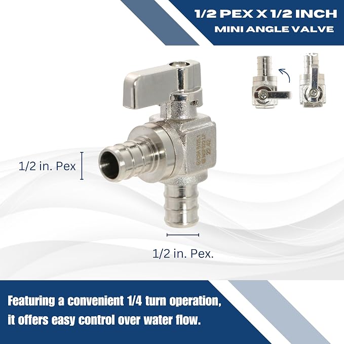 1 Pack XFITTING 1/2 in Pex Mini Shut Off Angle Ball Valve, Full Port - Image 2