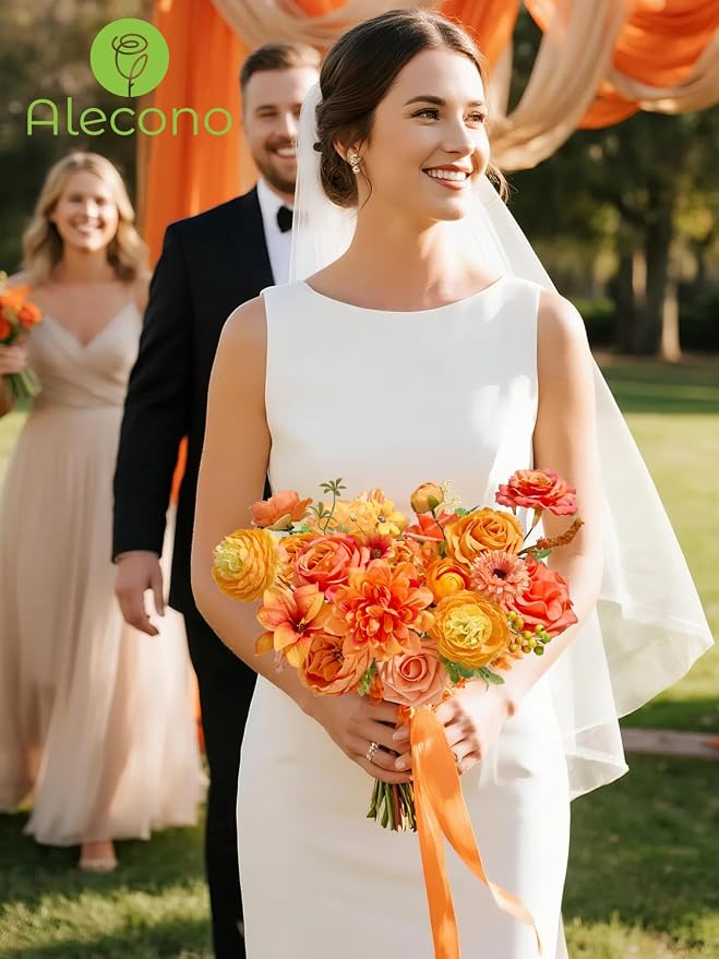 Alecono Bright Orange Artificial Flowers, Silk Fake Roses Combo Box Set | Fall - Image 6