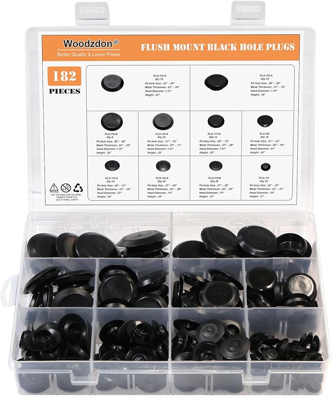 182pcs Auto Body Black Plastic Hole Plug Button and Flush Mount Sheet Metal by Woodzdon