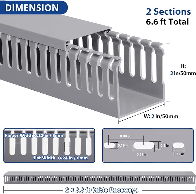 ZhiYo 2" H x 2" W Cable Raceway, Under Desk Wire Management Channel Grey | - Image 2