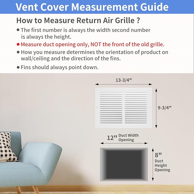 Howeall 12"W x 8"H Steel Return Air Grille, Air Return Vent Cover - Image 5