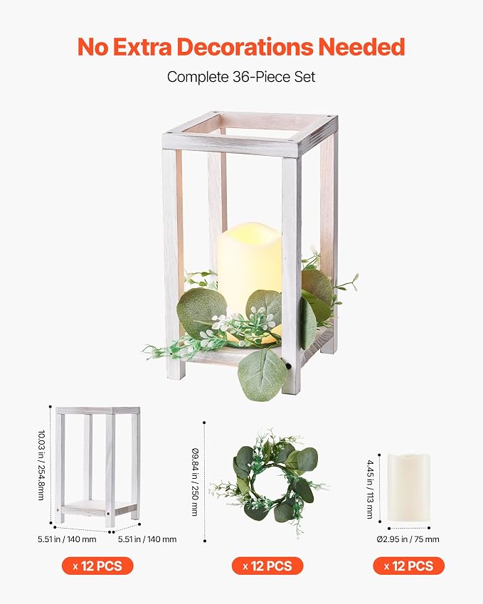 VEVOR 12 Set/36 Pcs Wooden Wedding Lantern Centerpiece, Includes 12 Wooden - Image 4
