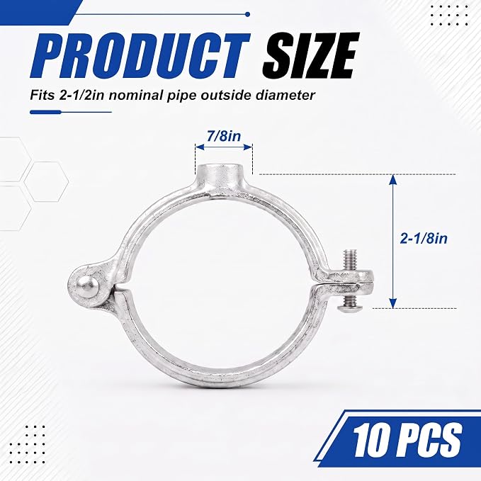 10 Pack 2-1/2 in. Hinged Split Ring Pipe Hanger, Tubing and Industrial Vintage - Image 2