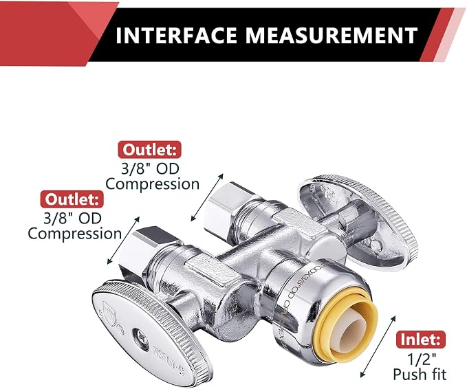 20PC EFIELD Push Fit 1/2" x Dual 3/8" OD Compression Straight Stop Valve | 1/4 - Image 2