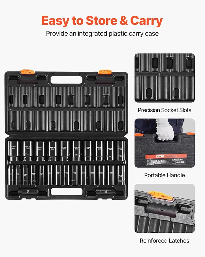 VEVOR Impact Socket Set 1/2 Inches 26 Piece Deep Sockets, Rugged Construction - Image 6