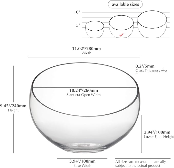 WGV Slant Cut Bowl Glass Vase Bulk, Width 11", Height 9.5", Candy Dish - Image 2
