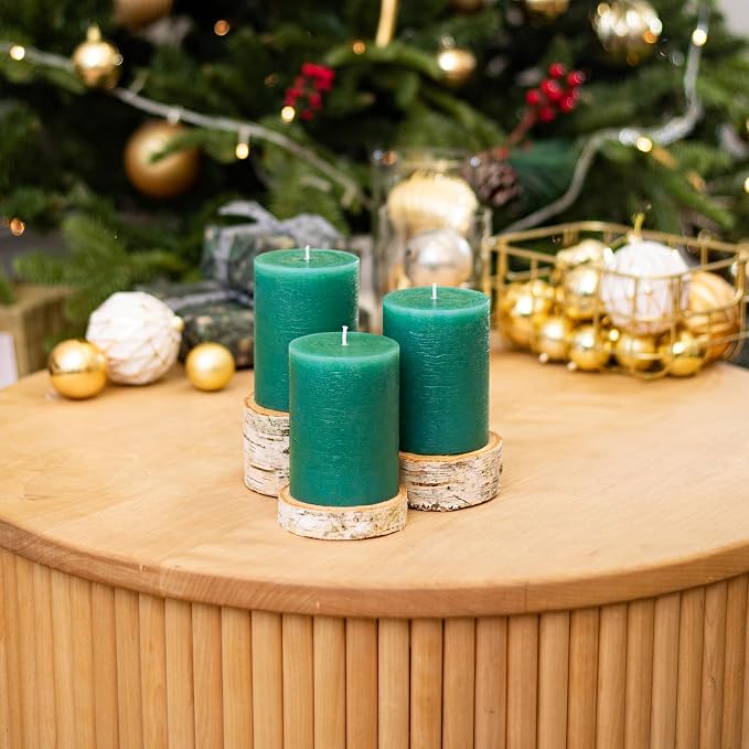 3x4 Inch Green Pillar Candles Set of 3 - Image 5