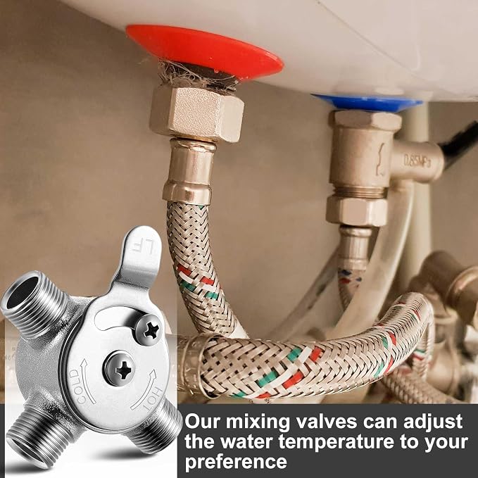 Yaocom 4 Pcs 3/8" Manual Mixing Valve Hot Cold Water Temperature Mixer - Image 5